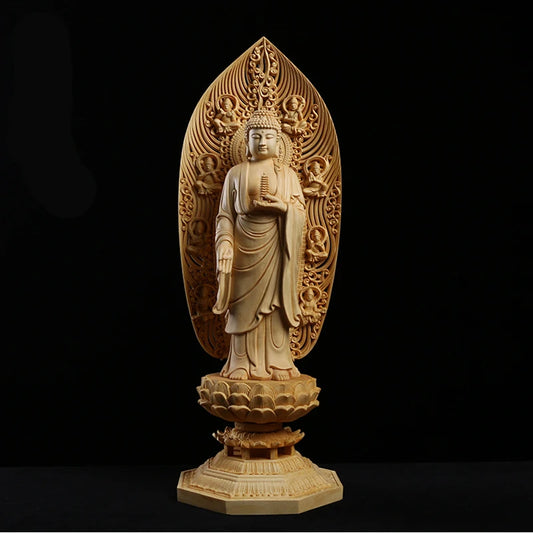 Solid Bodhisattva Buddha Statue Wood Carving East 3 Gods For Home Buddhist Folk Crafts