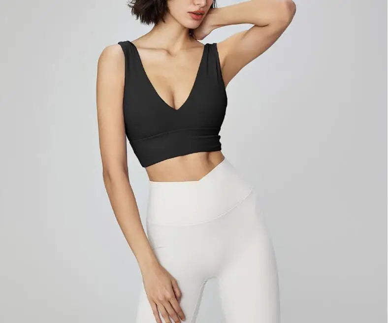Solid Color Tights Women Sexy Bra Deep V Tank Top With Removable Vest Clothe