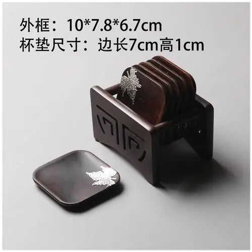Solid Wood Black Sandalwood Square and Circular Cup Cushion Set, Kungfu Heat Insulation Pad, Tea Cup and Saucer, Tea Accessories