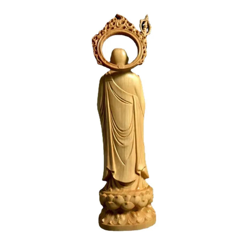 Solid Wood Carving Ksitigarbha Decorative Statue Hand-carved Chinese Buddha Statue Home Living Room Feng Shui Decoration