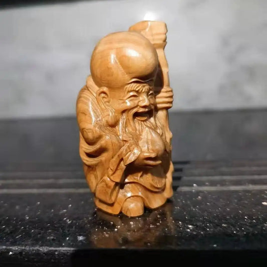 Solid Wood Carving Longevity Star- mini statue ,Thuja wood hand-carved,Character ornament home table figurines longevity gift