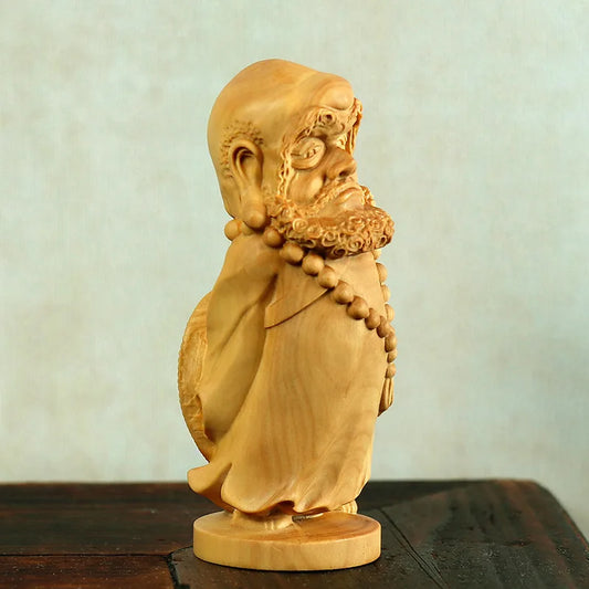 Solid Wood Q version of Master BodhidharmaBuddha statue Hand-carved,Home Feng Shui Character Decoration