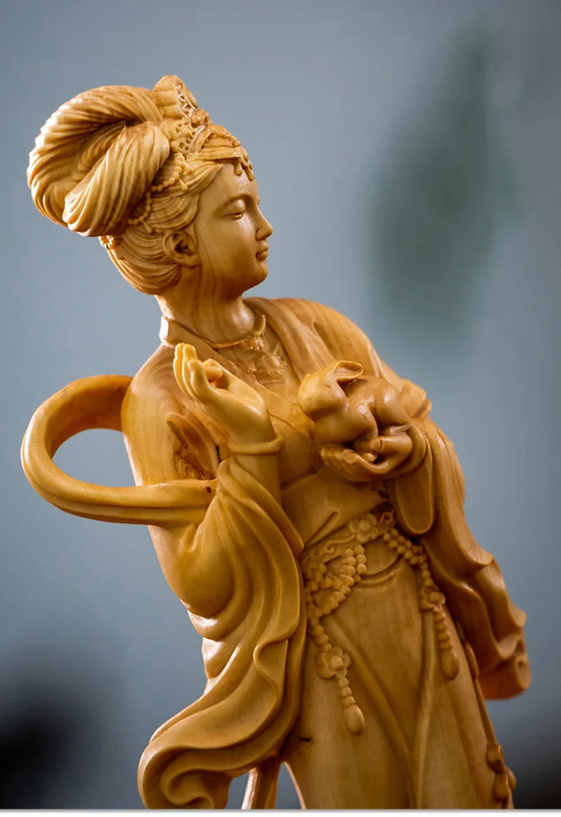 Solid wood Fairy Chang'e Figure statue,Traditional hand carving ,mythology figure,Home living room bedroom decoration ornaments
