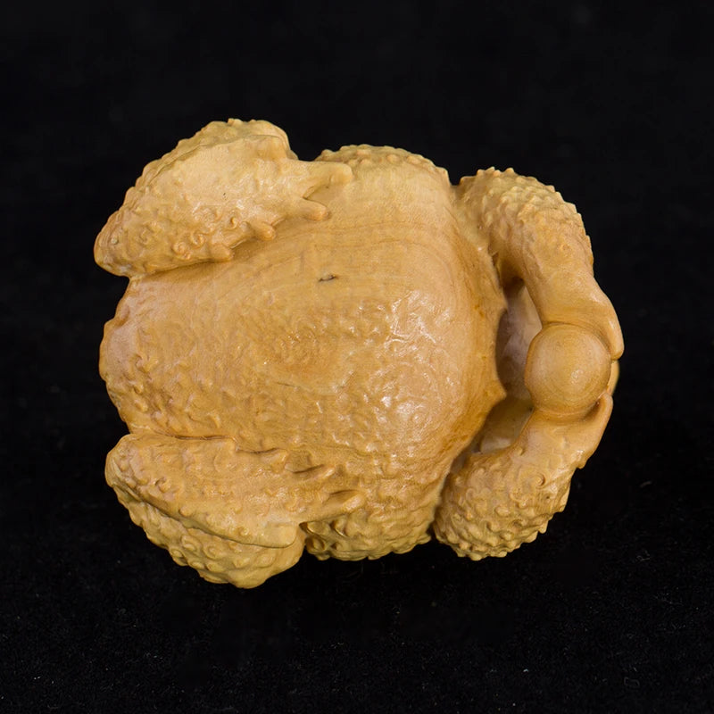 Solid wood Golden Toad cicada lucky figurines Hand-carved Frog mascot Home decoration figurines Wooden gifts