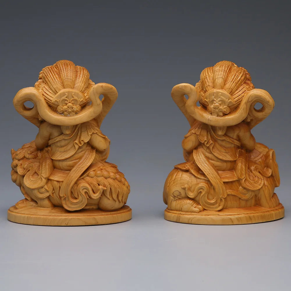 Solid wood Samantabhadra, Manjushri Cartoon statue,Hand-carved Cute home living room bedroom feng shui furnishings 2-piece set
