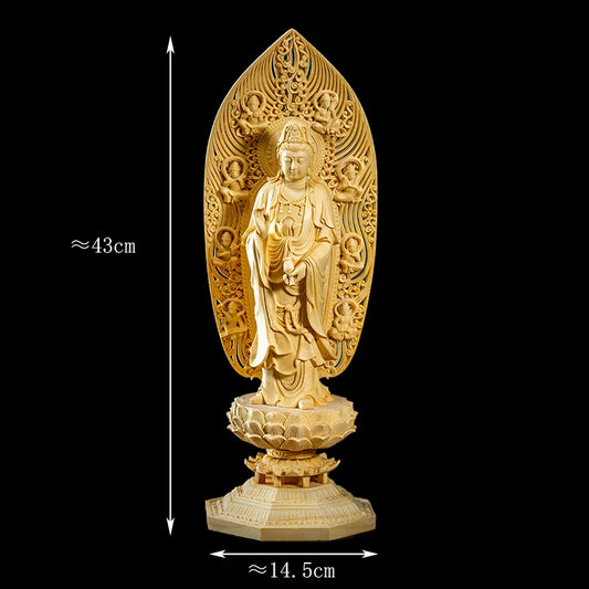 Solid wood carving 43cm statue of Amitabha,Semi-hand carved Buddha statue Feng Shui Decoration Statue for Home Living Room