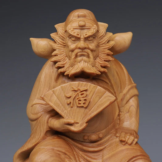 Solid wood carving Heavenly Master Zhong Kui Statue Chinese style ward off evil statues Home living room bedroom decoration