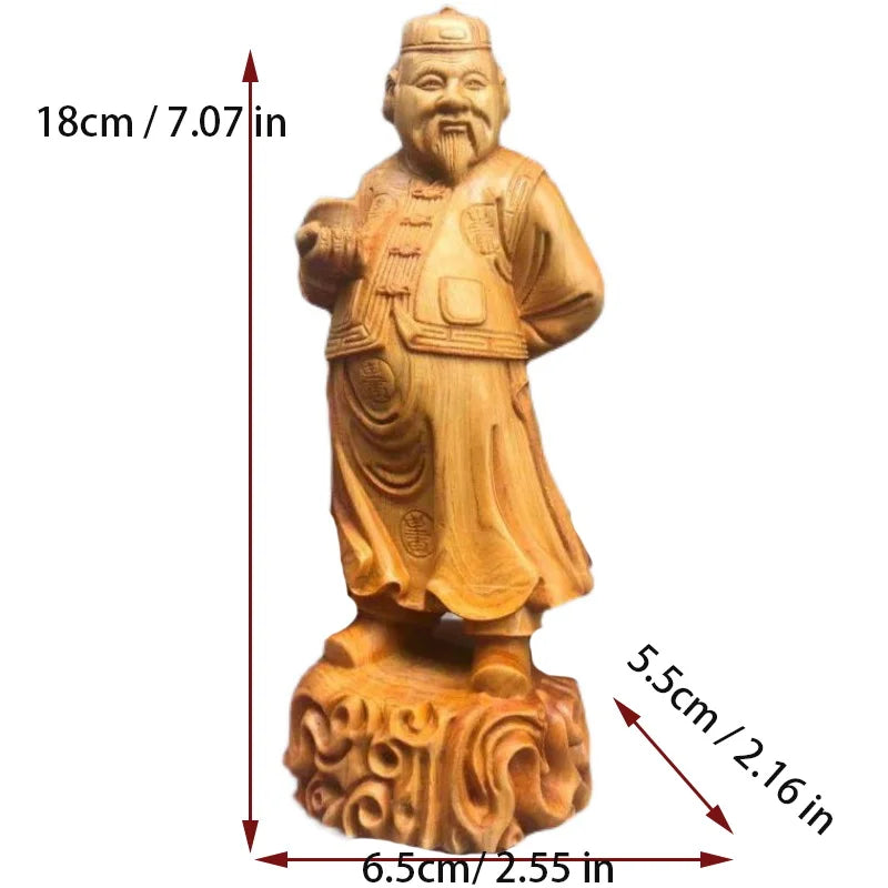 Solid wood carving- Landlord God of Wealth Statue,Traditional hand-carved ,Home Living Room Bedroom Cute Character Decoration