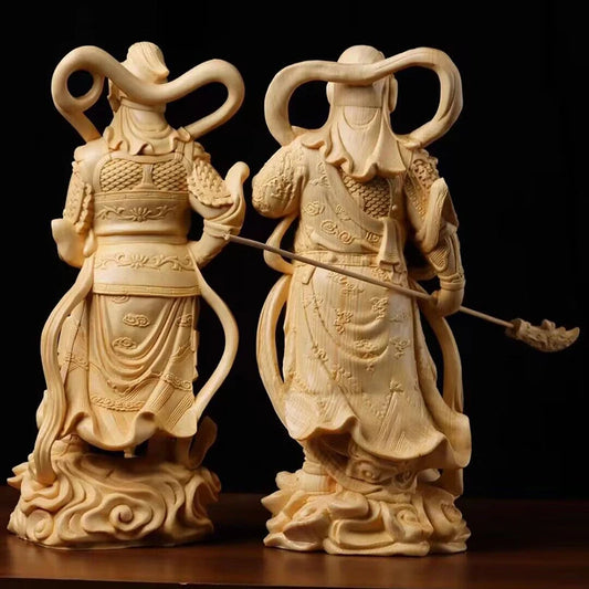 Solidwood Guan Gong, Statue of Weituo Gate God Large size Buddha statue solid wood carving Decorative statue of home living room