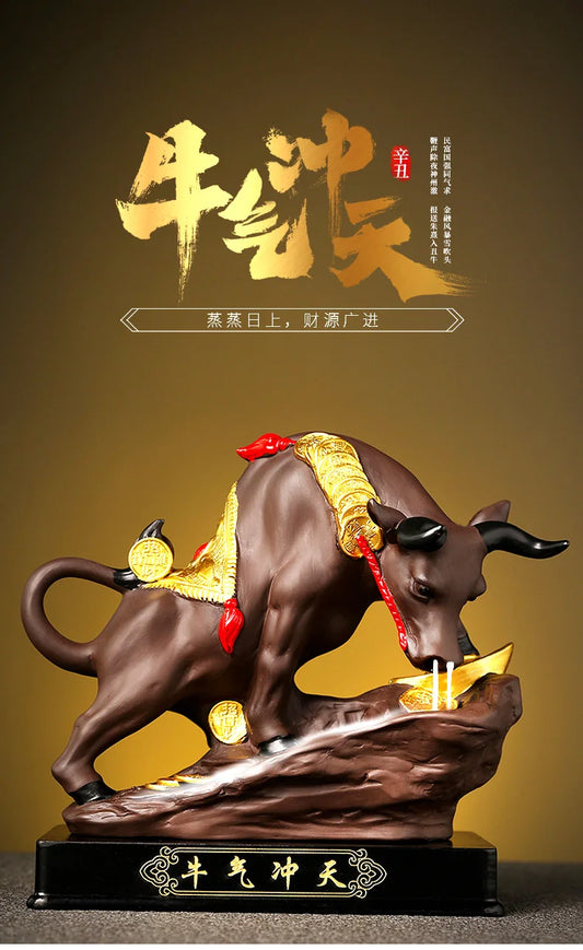 Southeast Asia HOME SHOP TOP decorative ART Bring wealth money GOOD LUCK Fortune cow bull Ceramic Sculpture Incense Statue