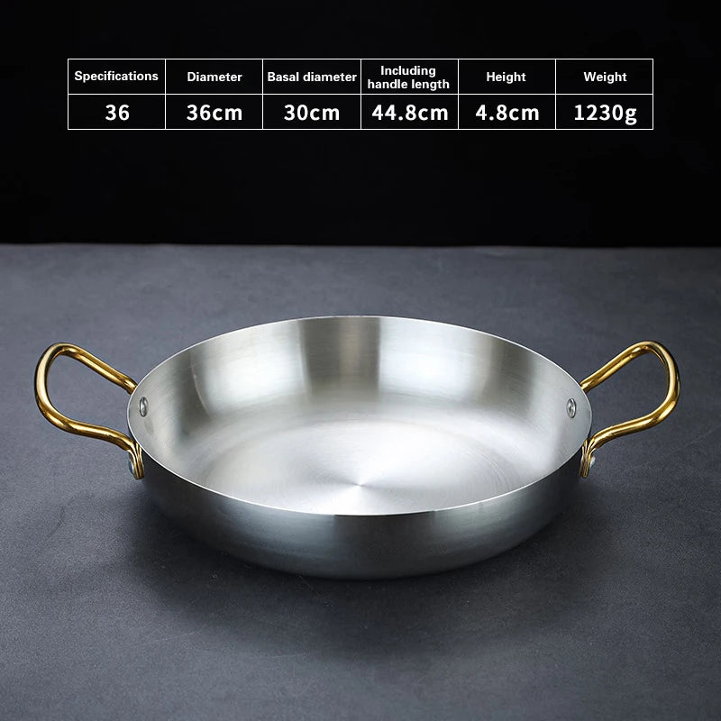 Spanish Seafood Rice Pot Double ear golden frying pan Pasta dish Round steak plate panelas olla Stainless steel dry pot utensils