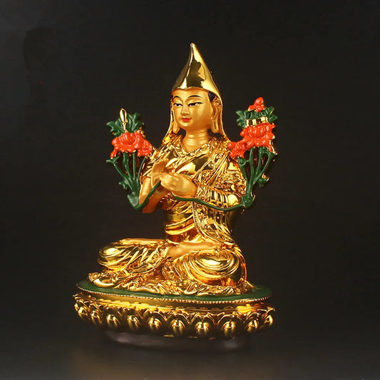 Special Design Gold Tsongkhapa Figurine Statue Three Tailsman Treasured Buddhsit Glass Steel Titetan Supplies Buddha Sculpture