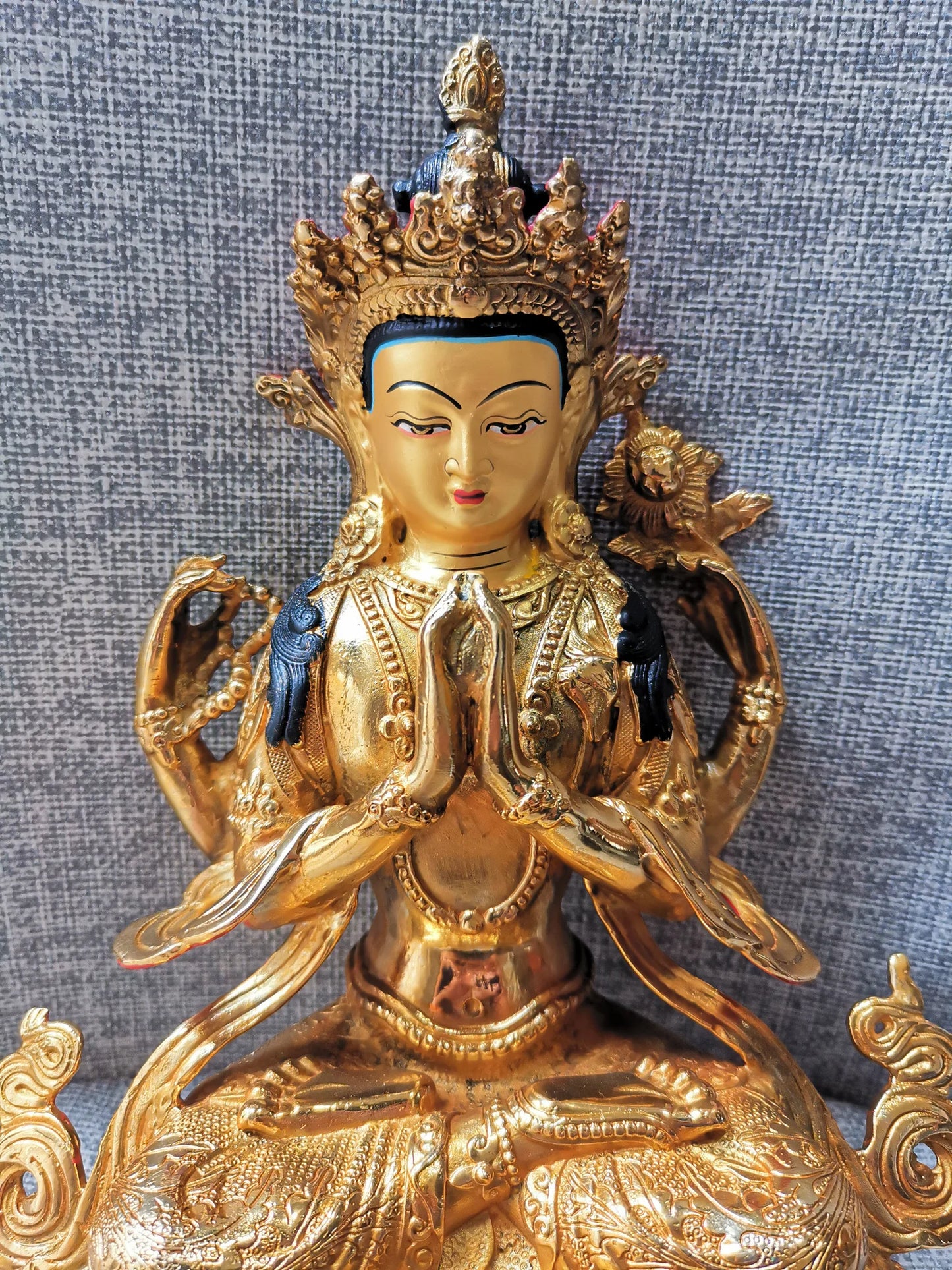 Special Offer # Buddhism Tibet HOME family gilded copper Four-armed Avalokitesvara GUAN YIN Buddha statue safe health good luck