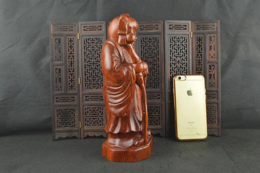 Special Offer-HOME family lobby effective mascot # Handmade red pear wood carving the god of longevity Sculpture statue-26CM