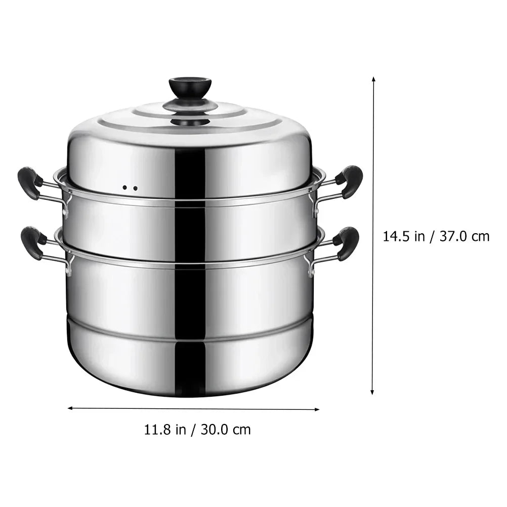 Stainless Steel Steamer Induction Pans Convenient Kitchen Cookware Useful Steaming Pot Stackable Double Layer Home