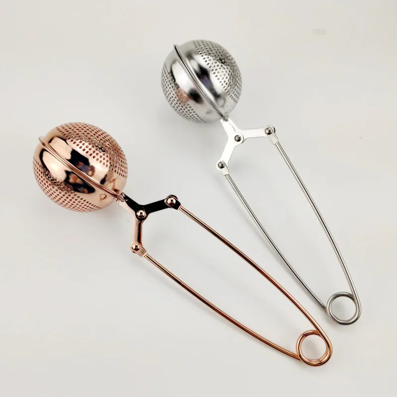 Stainless Steel Tea Strainer Hand Clip Needle Hole Tea Filter Pu Erh Tea Filter Tea Brewer Rose Gold Tea Ball KungFu Tea Set