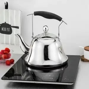 Stainless Steel Teapot with Infuser for Outdoor Use, Large Capacity, Long Spout, Flat Bottom Ideal for Restaurant Hotel and Home