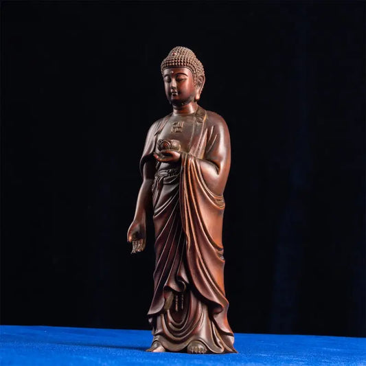 Standing Buddha Wooden Statue, West God Retro Artistry, Antique Sculpture for Home Room and Desk Aesthetic Collection Decoration