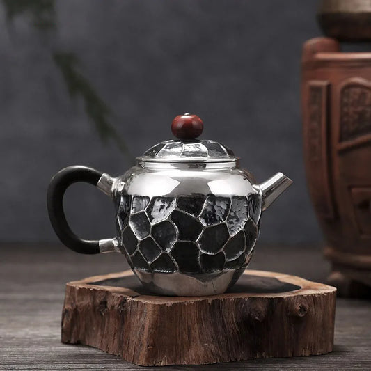 Sterling Silver 999 Teapot Handmade Tea Set Vintage Teapot Kettle Chinese Coffee Pots Home Office Tea Ceremony Set Gift 200CC