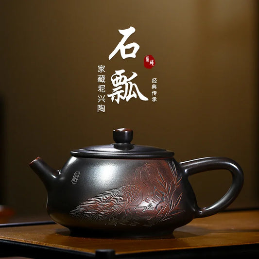 Stone Scoop Pot, Zisha Teapot, Yixing Handmade Pot, Kung-Fu Teaware, Purple Clay Drinkware for Puer Green and Black