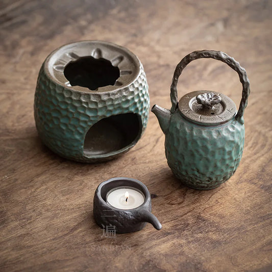 Stoneware Loop-Handled Teapot Warm Tea Stove Set Household Japanese Retro Small Tea Brewing Pot Tea Making Ceramic Kung Fu Tea