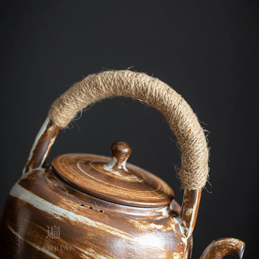 Stoneware Loop-Handled Teapot Warm Tea Stove Set Household Japanese Retro Small Tea Brewing Pot Tea Making Ceramic Kung Fu Tea