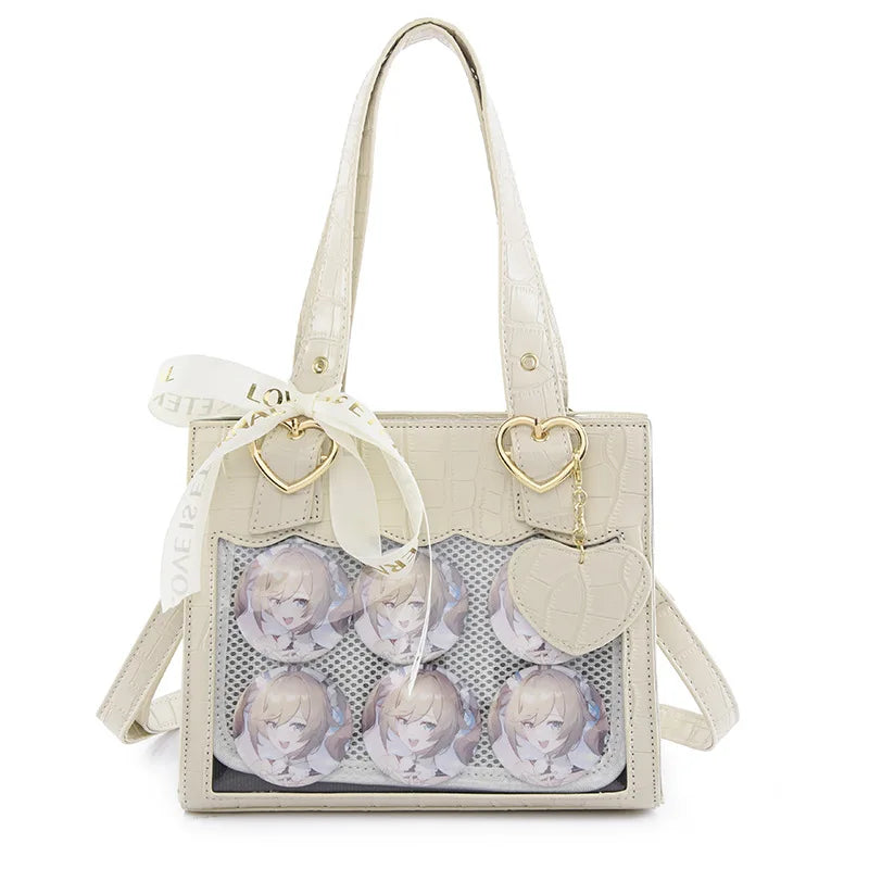 Sweet Japan Style Lolita Girl JK Cute HandBags Women Kawaii Hear Buckle Ribbon Shoulder Bags Transparent Itabags