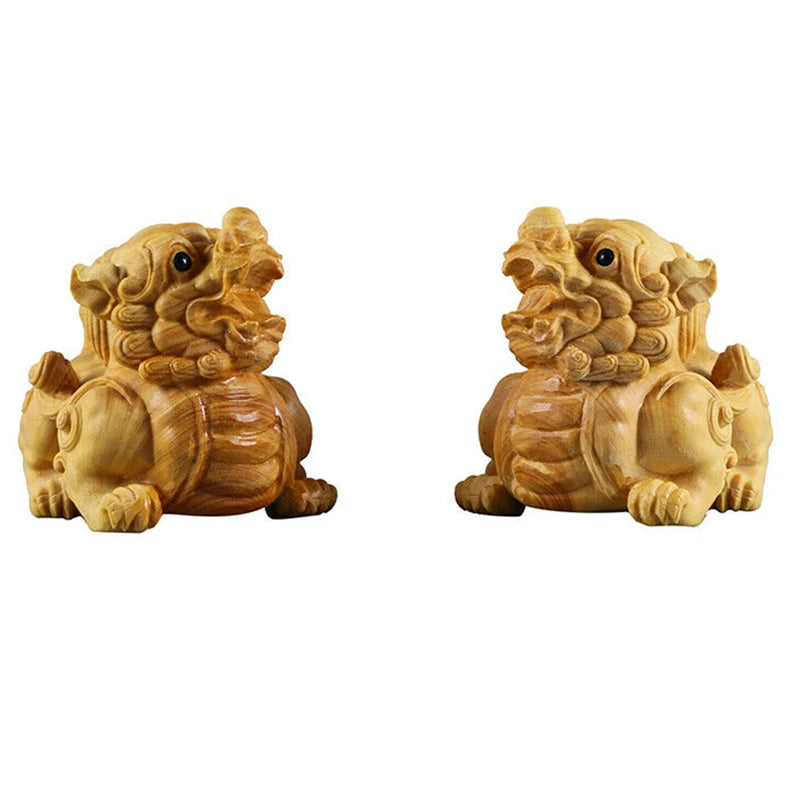 TJ126ca - 4.8*4*6 CM Carved Boxwood Figurine Carving Home Decor: Baby Dragon Pi Xiu Pair