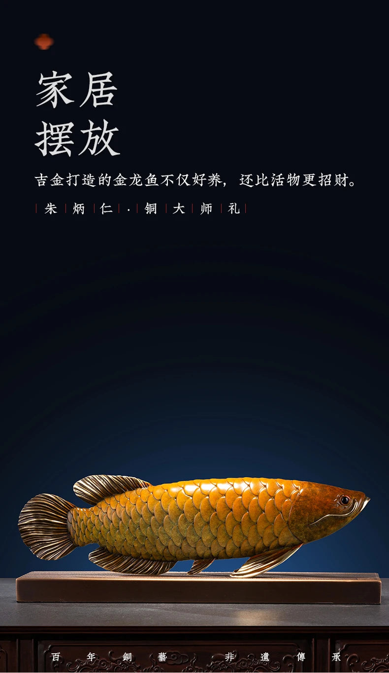 TOP 5A grade Good luck Dragon golden Fish Wealth Arowana HOME OFFICE BAR CLUB decoration bring wealth money brass Sculpture