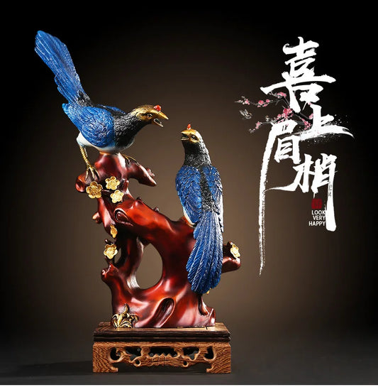 TOP COOL HOME office company business ART efficacious propitious Mascot Good luck Pied magpie FENG SHUI brass statue
