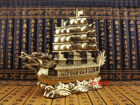 TOP COOL # HOME office company efficacious thriving business Mascot Success Dragon Sailboat FENG SHUI brass statue-GOOD