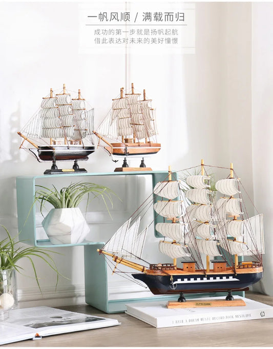 TOP COOL HOME office company shop Business Ornament Everything is going smoothly Mascot Wood Sailboat FENG SHUI art Statue