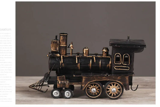 TOP COOL ROCK Vintage handcraft Retro iron Steam locomotive Train model -HOME office RETRO Decor art statue 29CM