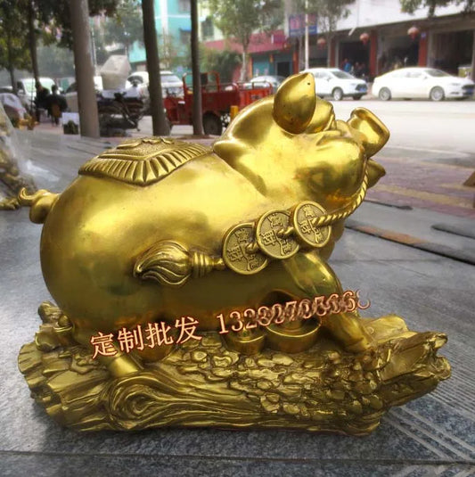TOP COOL # Shop lobby decoration Business Money Drawing Good luck Propitious GOLD Fortune pig FENG SHUI BRASS Sculpture Statue