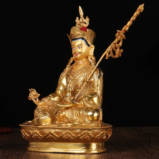 TOP GOOD 2109 efficacious Protection # 8 inch Buddhism gilding Padmasambhava Guru Rinpoche Buddha brass statue