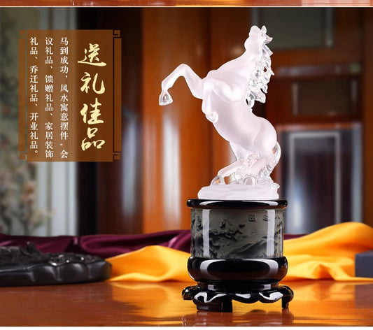 TOP GOOD 29cm LARGE # office home FENG SHUI Talisman Protection Money Drawing 3D crystal HORSE Sculpture ART statue