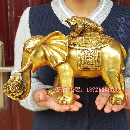 TOP GOOD 30CM large #Office home # Money Drawing Fortune to ward off bad luck divine Talisman Thailand Elephant Brass statue