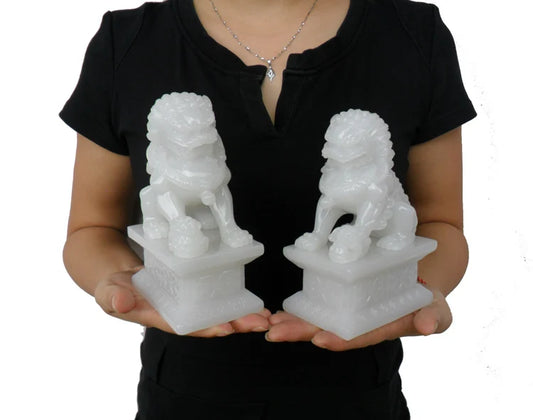 TOP GOOD A pair -16CM #HOME office Company shop FENG SHUI Talisman Inviting Money white jade kylin Lion Sculpture ART statue