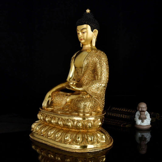 TOP GOOD Buddha HOME Greco-Buddhist Protection # Tibetan Buddhism Lotus Sakyamuni Buddha Gilding statue