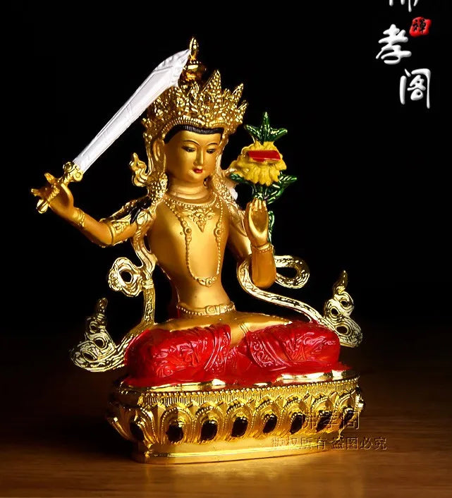 TOP GOOD Buddhism supplies # HOME office Protection bless safe Tibet Buddhism gilding brass Buddha statue #14.5cm