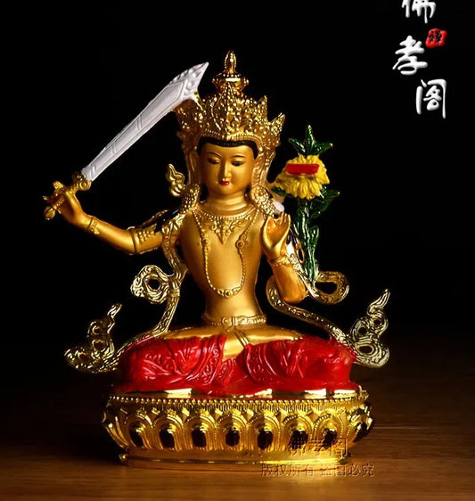 TOP GOOD Buddhism supplies # HOME office Protection bless safe Tibet Buddhism gilding brass Buddha statue #14.5cm