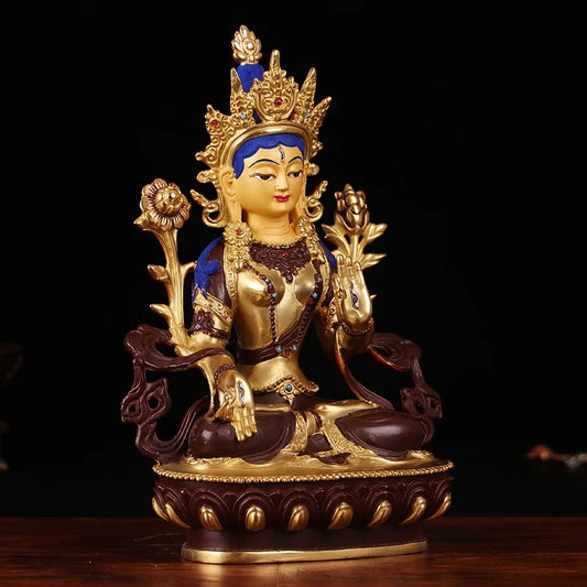 TOP GOOD Buddhist supplies - HOME Family Efficacious -Buddhism gilding White Tara Painted copper Buddha statue 8"-21CM