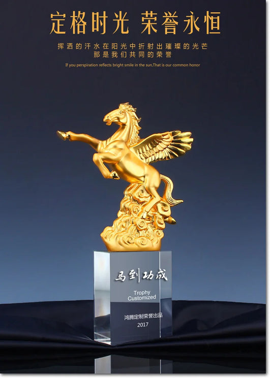 TOP GOOD Custom Business gift -Home office company annual meeting Mascot fortune HORSE crystal statue Trophy
