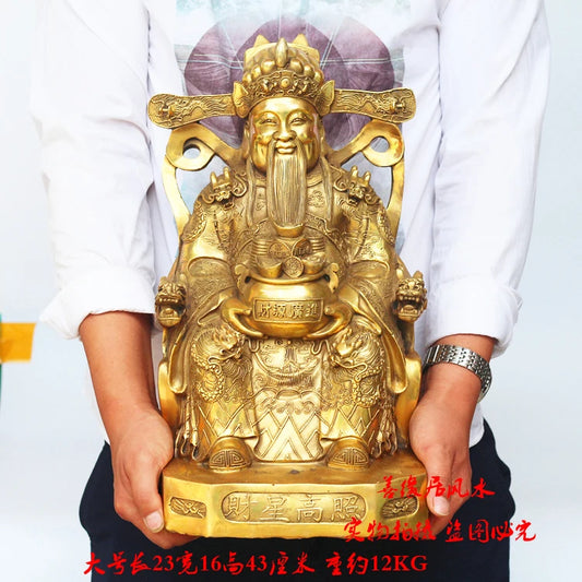TOP GOOD Efficacious Money Drawing Talisman House -Home office Golden God of wealth CAI SHEN Golden Copper statue 43 CM