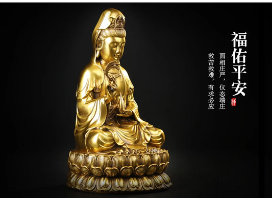 TOP GOOD Guanyin bodhisattva Buddha # Buddhist disciple HOME family Protection #GOOD FENG SHUI copper statue 28 CM large size