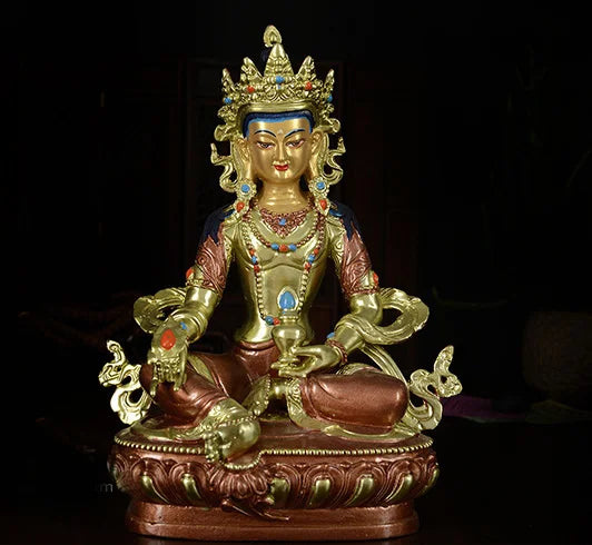 TOP GOOD HOME Family Protection-Tibetan Buddhism gilding Ksitigarbha Bodhisattva Dizang pusa Buddha brass statue 8"23CM