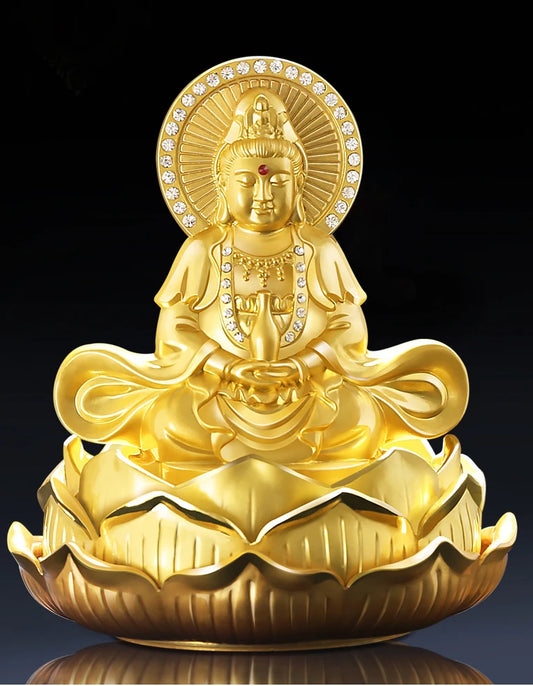 TOP GOOD # HOME OFFICE SHOP CAR Talisman Protection # bless GOOD LUCK Safe High-grade gold Guanyin Buddha FENG SHUI statue