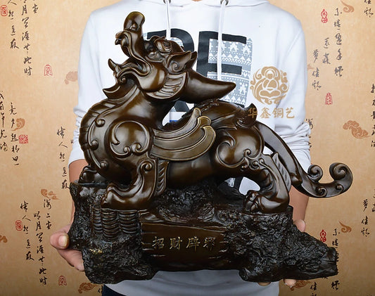 TOP GOOD HOME OFFICE Talisman-The town house Money Drawing thriving business FENG SHUI PI XIU dragon bronze statue 45CM