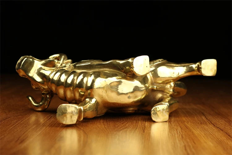 TOP GOOD HOME office SHOP TOP Money Drawing Mascot # GOOD LUCK Cattle Fortune cattle bull FENG SHUI Brass statue 35CM