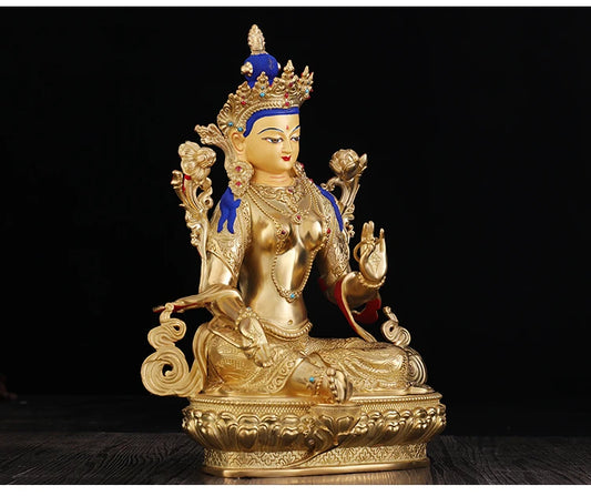 TOP GOOD # Wholesale Buddhist supplies # Protection #33CM-13 inch Buddhism gilding Bodhisattva Green Tara Buddha statue